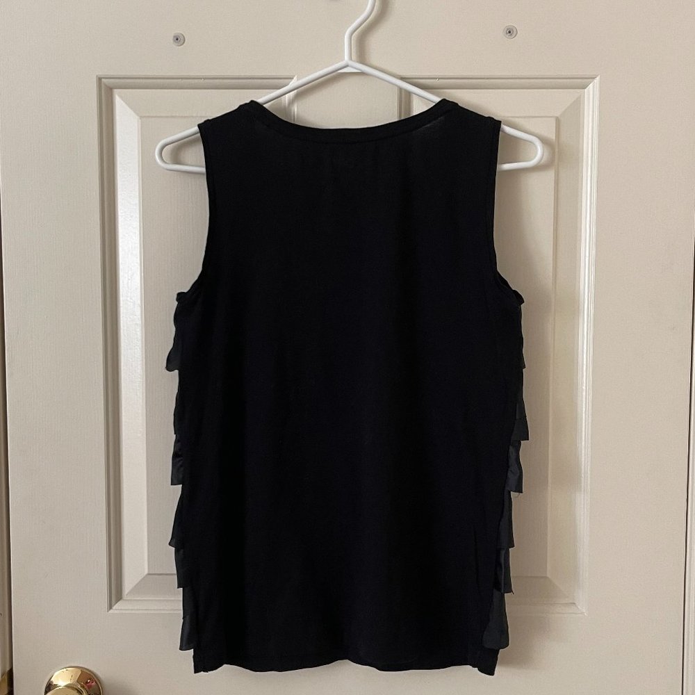 LOFT Black Satin Ruffle Top Size Small - Picture 3 of 3
